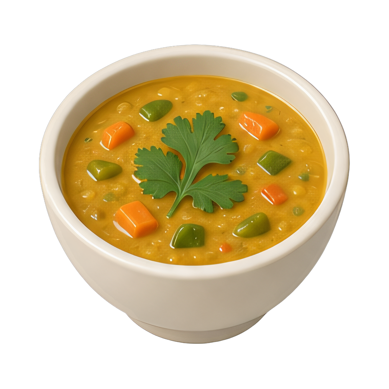 Warm mulligatawny soup bowl