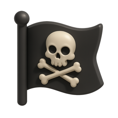 3D Pirate Skull Icon with Crossbones Design