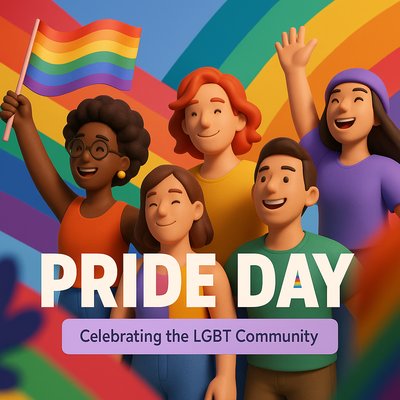 Colorful Pride Day Celebration Image Featuring Diverse Characters