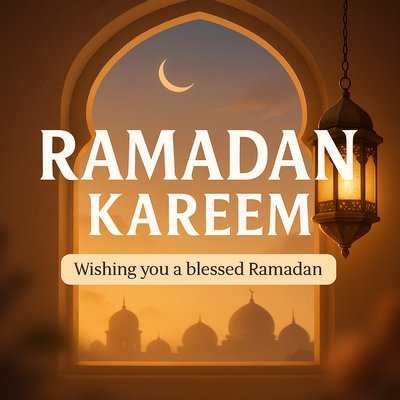 Elegant Ramadan Greeting Card with Lantern and Crescent Moon