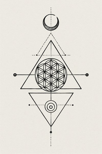 Geometric Sacred Geometry Illustration with Cosmic Elements