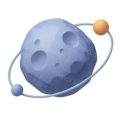 3D Icon of a Planetary Body with Orbiting Moons