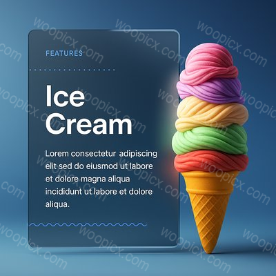 Colorful Ice Cream Scoop in Waffle Cone with Features Block