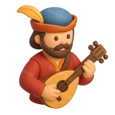 3D Troubadour Icon with Lute in Isometric View