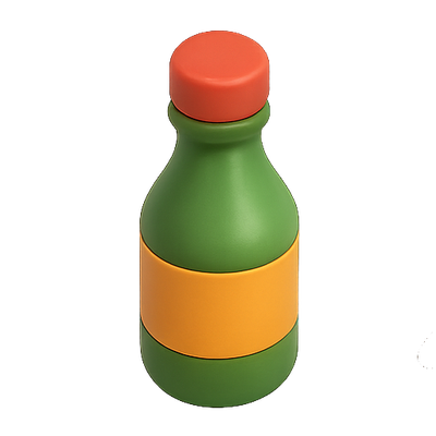 Stylized Green Bottle with Colorful Cap and Band