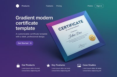 Modern Landing Page Design with Gradient Certificate Template