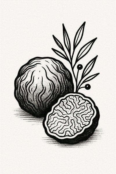 Illustration of Nuts with Botanical Elements