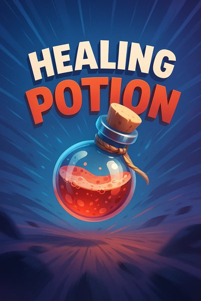 Dynamic Healing Potion Illustration with Bold Typography