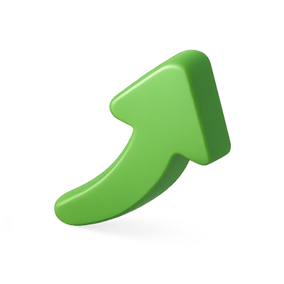 3D Green Arrow Icon Indicating Growth or Progress