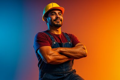 Confident Male Factory Worker in Dynamic Lighting