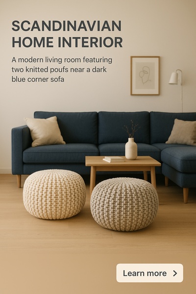 Stylish Scandinavian Living Room with Knitted Poufs