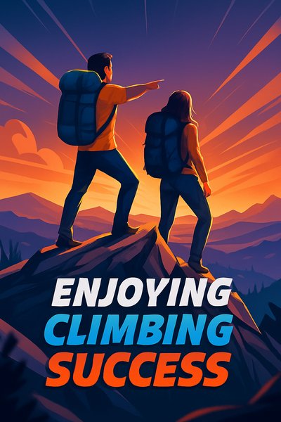 Couple Celebrating Climbing Success at Sunrise