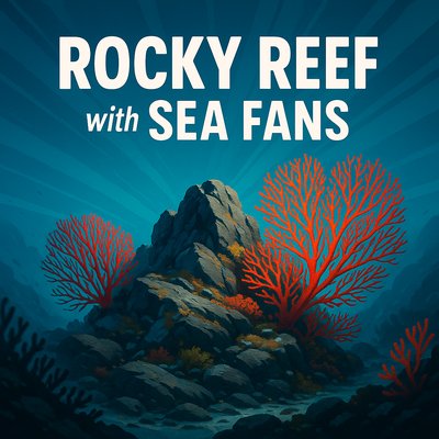 Illustration of Rocky Reef with Vibrant Sea Fans