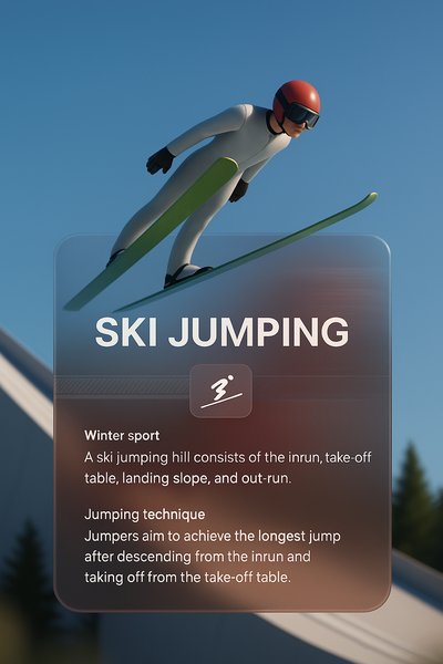 3D Design Illustration of Ski Jumping with Integrated Text Blocks