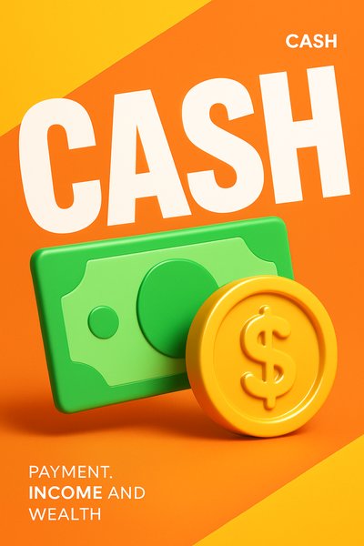 Vibrant Minimalist Wealth Illustration with Cash and Coin
