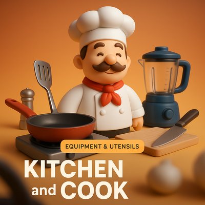 3D Character Chef with Kitchen Utensils Graphic