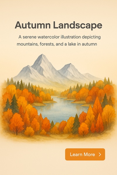 Serene Autumn Mountain Landscape Watercolor Illustration