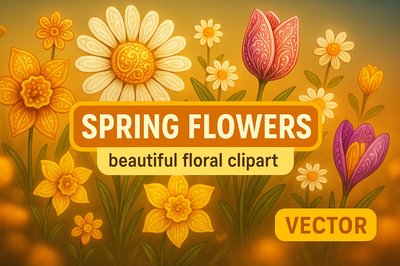 Colorful Floral Clipart Featuring Spring Flowers in Vector Style