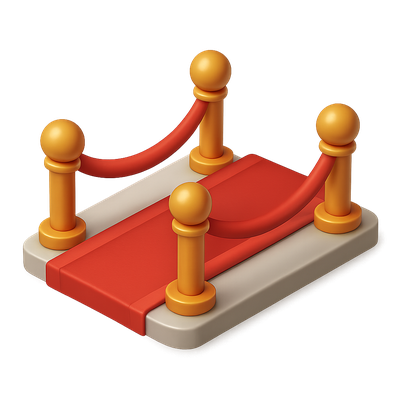 3D Red Carpet Icon with Stanchions in Isometric View