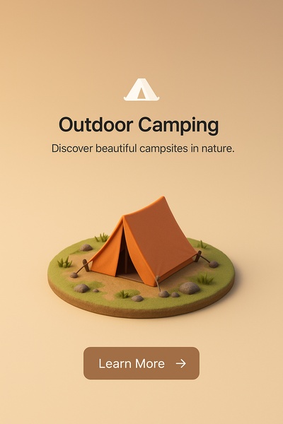 Realistic 3D Camping Scene with Tent and Nature Elements