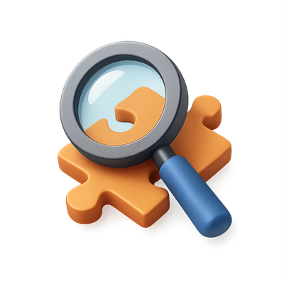 3D Puzzle Magnifier Icon with Isometric Design