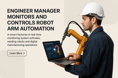 Engineer Managing Smart Factory Robotics Automation