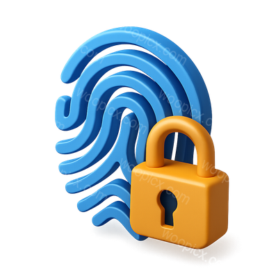 3D Secure Fingerprint Icon with Padlock Design
