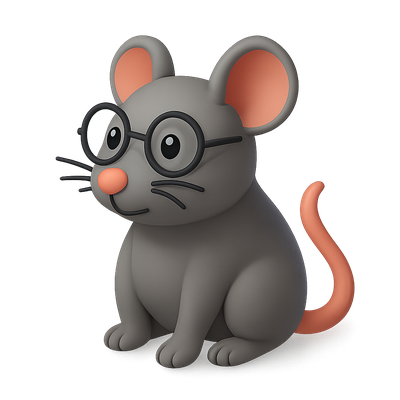 Cute 3D Rat Icon with Glasses and Isometric Design