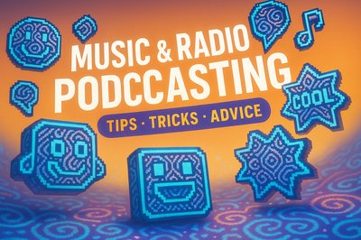 Colorful Podcasting Graphic with Playful Icons and Tips