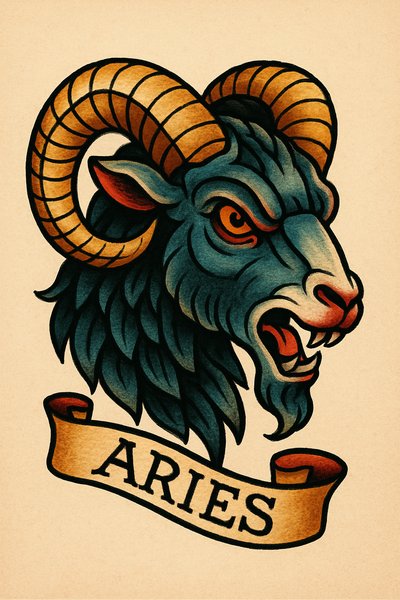 Stylized Aries Zodiac Illustration with Bold Colors
