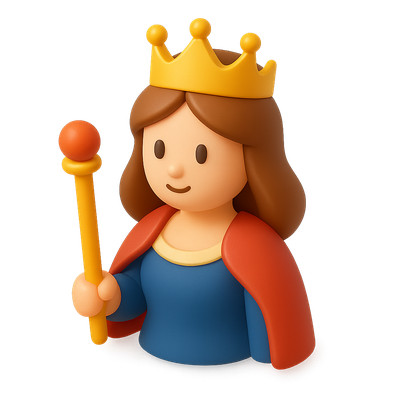 3D Queen Icon with Scepter in Isometric View
