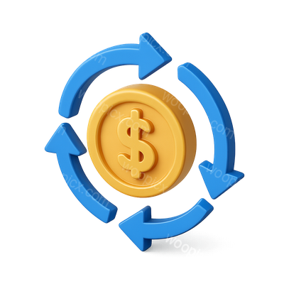 3D Money Flow Icon with Arrows in Isometric View