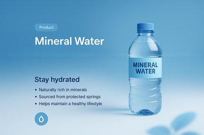 3D Illustration of Mineral Water Bottle with Features