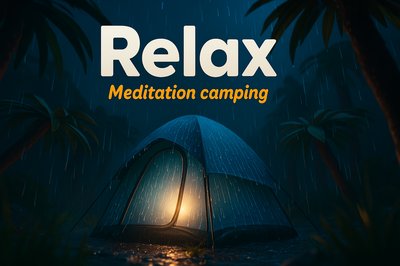 Calm Tropical Rain Scene with Tent at Night