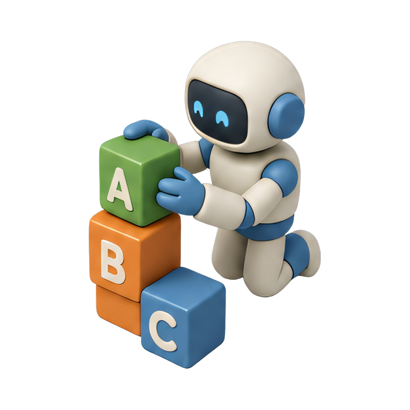robot building with letter blocks