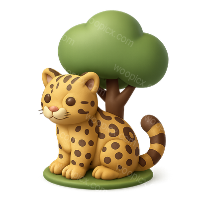 3D Clouded Leopard Icon with Tree Background
