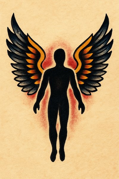 Silhouette with Shadow Wings Tattoo Design