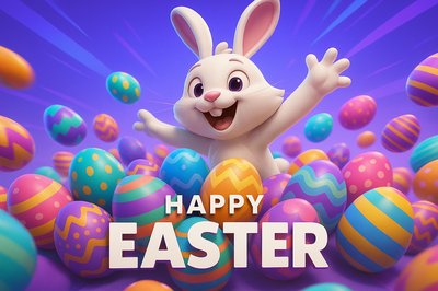 Vibrant Easter Bunny Celebrating Among Colorful Eggs