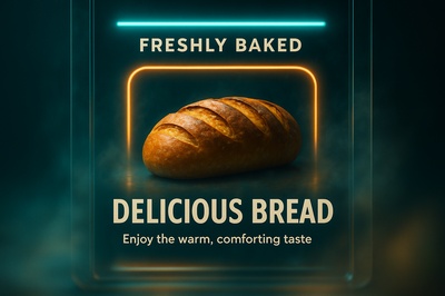 Freshly Baked Bread with Neon Accents and Comforting Text