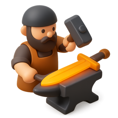 3D Swordsmith Icon with Volumetric Feel