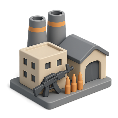 3D Icon of Industrial Complex with Weaponry