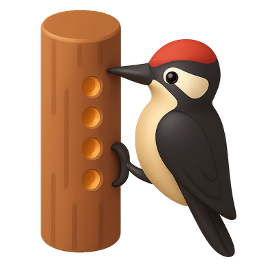 Stylized Woodpecker on a Log Illustration