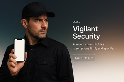 Security Guard Holding Green Phone Vigilantly in Stylish Setting