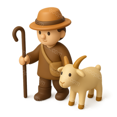 3D Icon of a Goatherd with Goat in Isometric Style