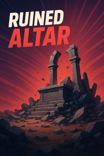 Dramatic Ruined Altar Illustration with Dynamic Elements