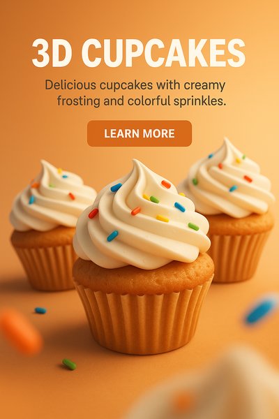 Delicious 3D Cupcakes with Frosting and Sprinkles