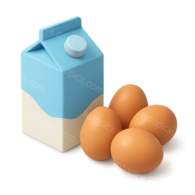 3D Icon of Milk Carton and Eggs in Isometric View