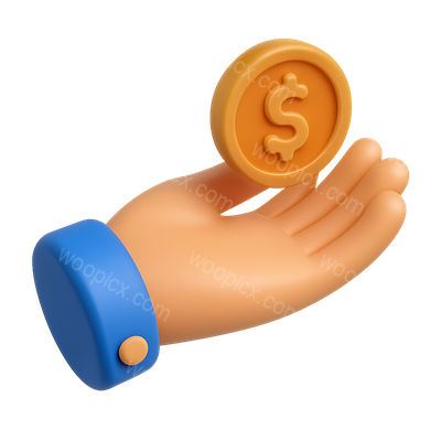 3D Icon of Hand Offering a Coin in Isometric View