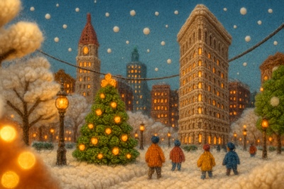 Charming Winter Scene in New York with Festive Atmosphere