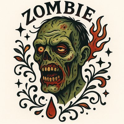 Vintage Zombie Illustration with Decorative Elements